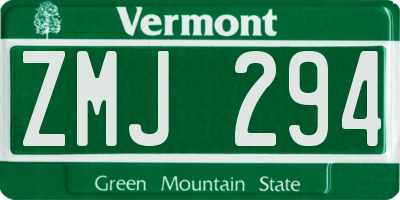VT license plate ZMJ294
