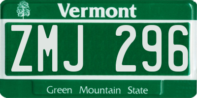 VT license plate ZMJ296