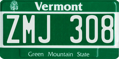 VT license plate ZMJ308