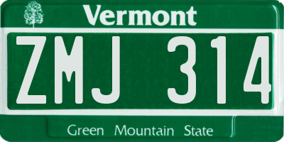 VT license plate ZMJ314