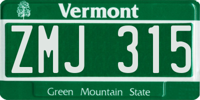 VT license plate ZMJ315