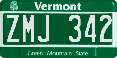 VT license plate ZMJ342