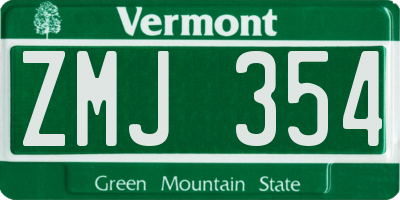 VT license plate ZMJ354