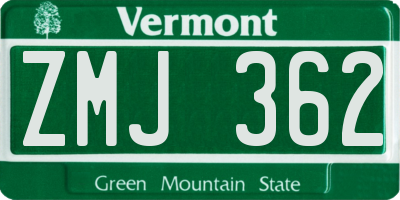 VT license plate ZMJ362