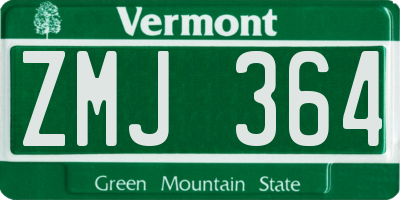 VT license plate ZMJ364