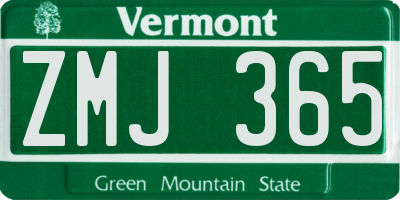VT license plate ZMJ365