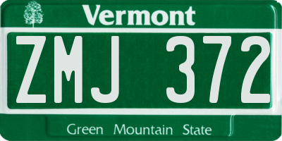 VT license plate ZMJ372