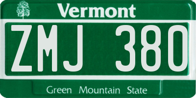 VT license plate ZMJ380