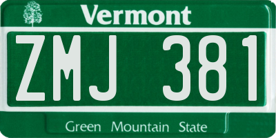 VT license plate ZMJ381