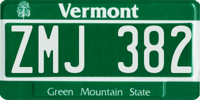 VT license plate ZMJ382