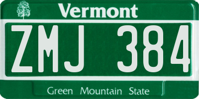VT license plate ZMJ384