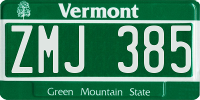 VT license plate ZMJ385