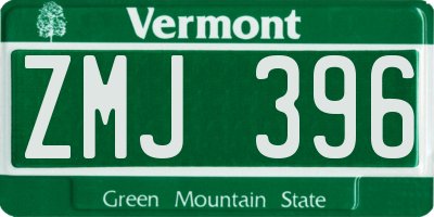 VT license plate ZMJ396