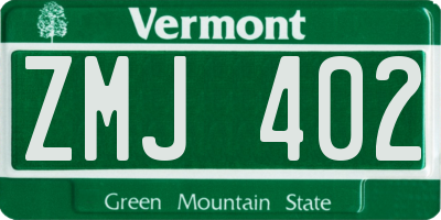 VT license plate ZMJ402