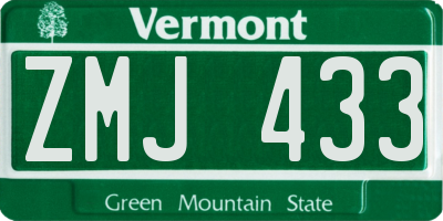 VT license plate ZMJ433