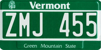 VT license plate ZMJ455