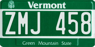 VT license plate ZMJ458