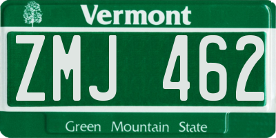 VT license plate ZMJ462