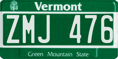 VT license plate ZMJ476