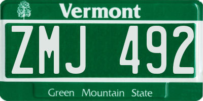 VT license plate ZMJ492