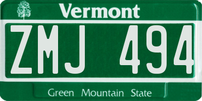 VT license plate ZMJ494
