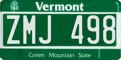 VT license plate ZMJ498