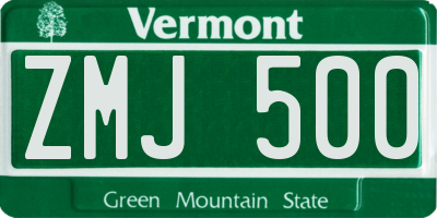 VT license plate ZMJ500