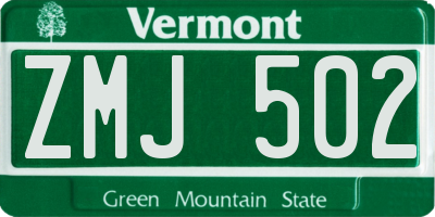 VT license plate ZMJ502