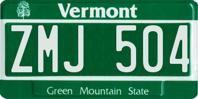 VT license plate ZMJ504