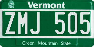 VT license plate ZMJ505