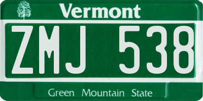VT license plate ZMJ538