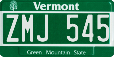 VT license plate ZMJ545
