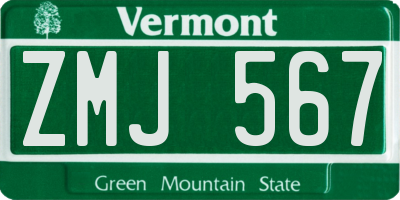 VT license plate ZMJ567