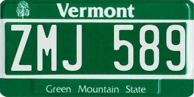 VT license plate ZMJ589