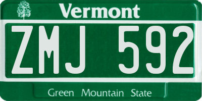 VT license plate ZMJ592