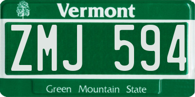 VT license plate ZMJ594
