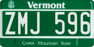 VT license plate ZMJ596