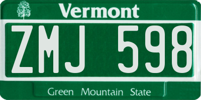 VT license plate ZMJ598