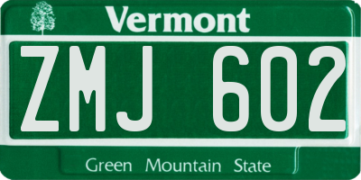 VT license plate ZMJ602