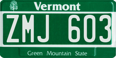 VT license plate ZMJ603