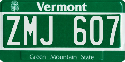 VT license plate ZMJ607