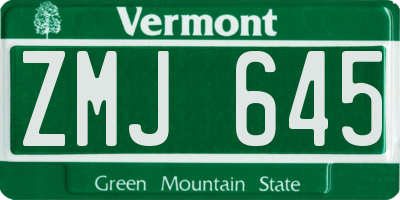 VT license plate ZMJ645