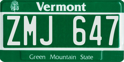 VT license plate ZMJ647