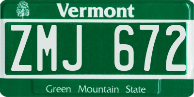 VT license plate ZMJ672