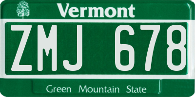 VT license plate ZMJ678