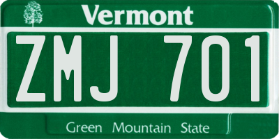 VT license plate ZMJ701