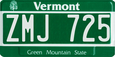 VT license plate ZMJ725