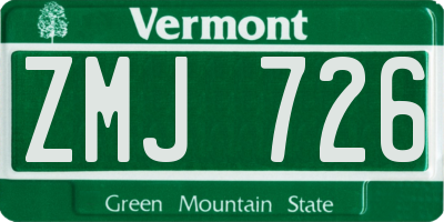 VT license plate ZMJ726