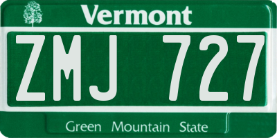 VT license plate ZMJ727