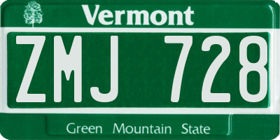 VT license plate ZMJ728